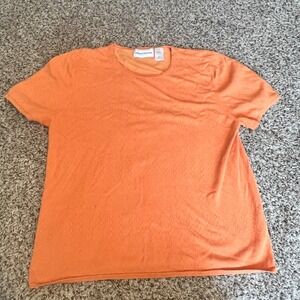 Alfred‎ Dunner Diamond Knit Top Short Sleeve Casual Blouse Orange Medium